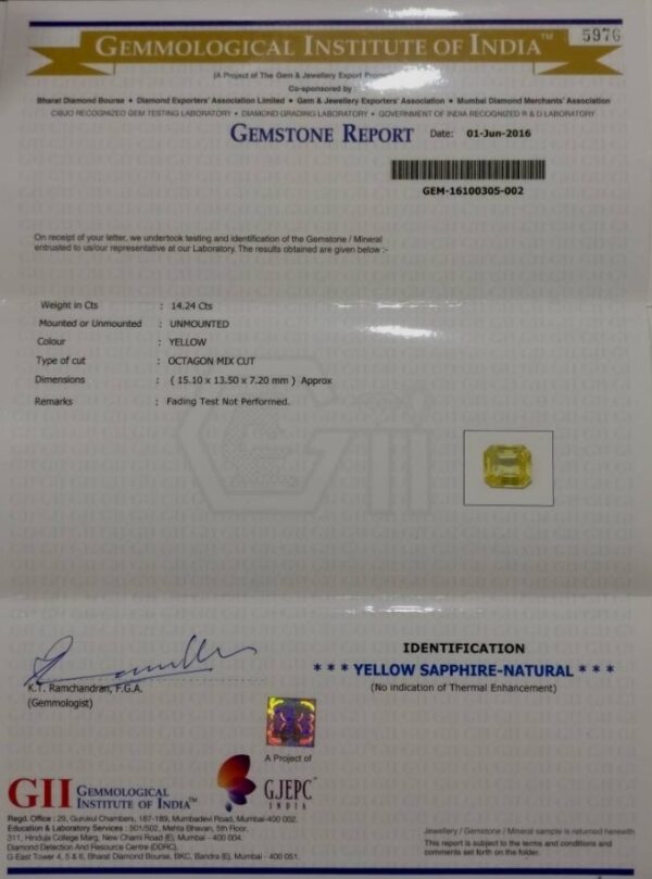 14.24 Carat Natural Yellow Sapphire Stone - Image 2
