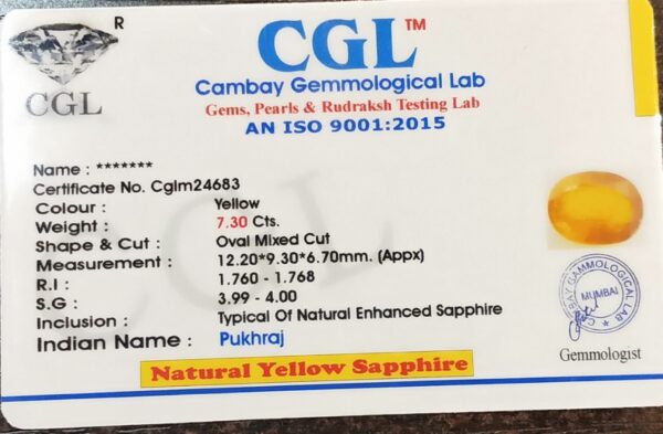 7.30 Carat Natural Yellow Sapphire Stone - Image 2