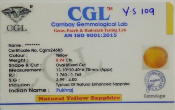 8.94 Carat Natural Yellow Sapphire Stone - Image 3