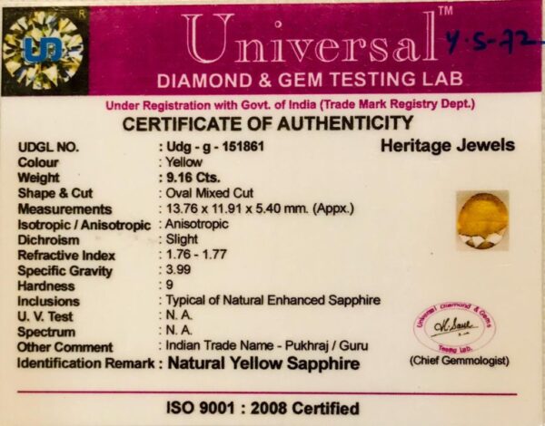 9.16 Carat Natural Yellow Sapphire Stone - Image 2