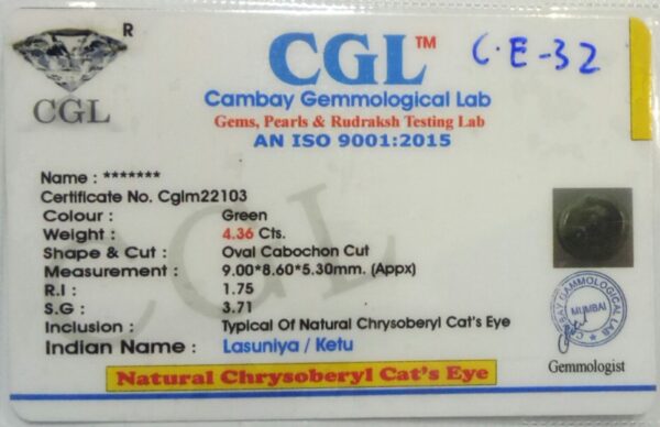4.36 Carat Natural Chrysoberyl Cats Eye Stone - Image 2