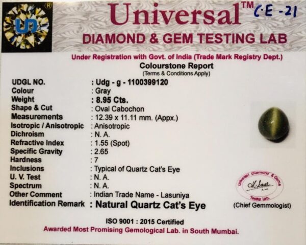 8.95 Carat Natural Quartz Cats Eye Stone - Image 2