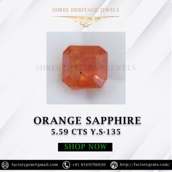5.59 Carat Natural Orange Sapphire Stone