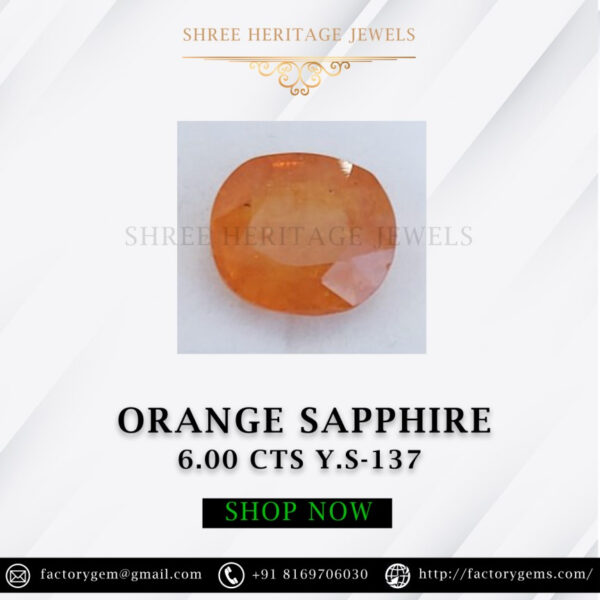 6.00 Carat Natural Orange Sapphire Stone