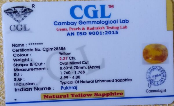 2.27 Carat Natural Yellow Sapphire Stone - Image 2