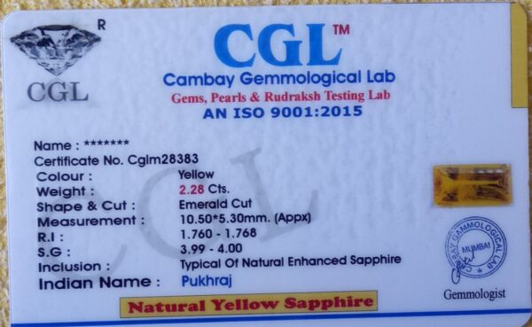2.28 Carat Natural Yellow Sapphire Stone - Image 2