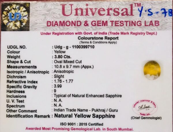 3.80 Carat Natural Yellow Sapphire Stone - Image 2