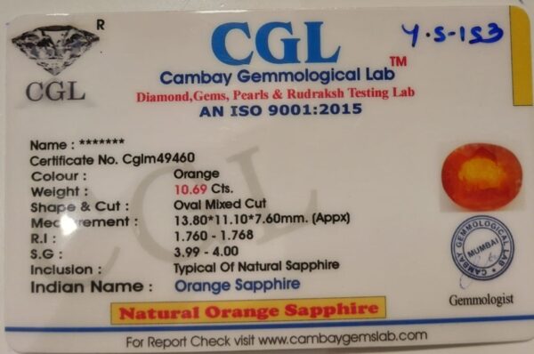 10.69 Carat Natural Orange Sapphire Stone - Image 2