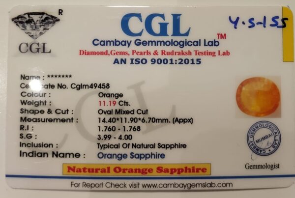 11.19 Carat Natural Orange Sapphire Stone - Image 2