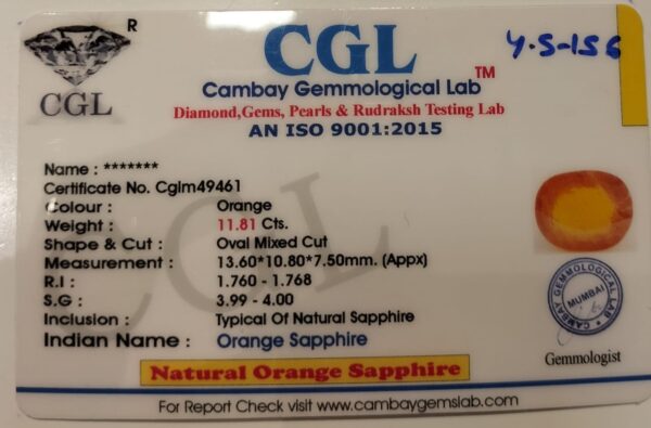 11.81 Carat Natural Orange Sapphire Stone - Image 2