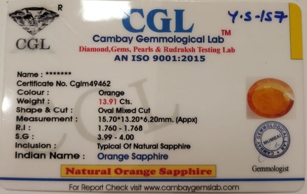 13.91 Carat Natural Orange Sapphire Stone - Image 2