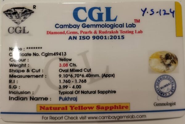 3.08 Carat Natural Yellow Sapphire Stone - Image 2