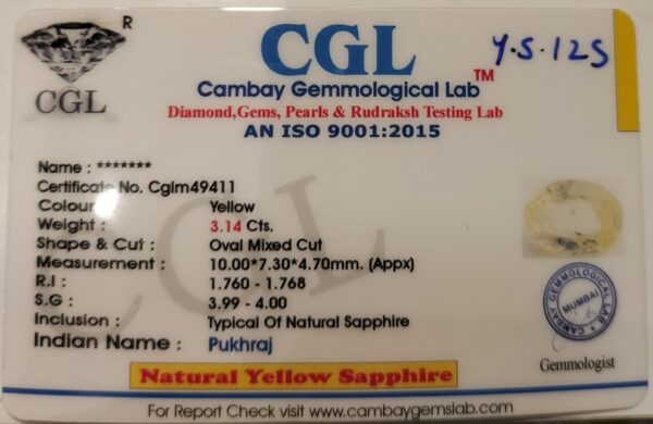 3.14 Carat Natural Yellow Sapphire Stone - Image 2