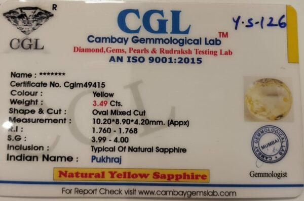 3.49 Carat Natural Yellow Sapphire Stone - Image 2