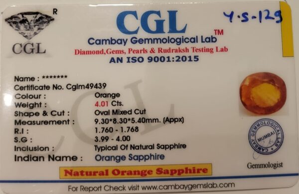 4.01 Carat Natural Orange Sapphire Stone - Image 2