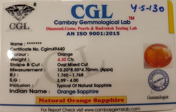 4.30 Carat Natural Orange Sapphire Stone - Image 2