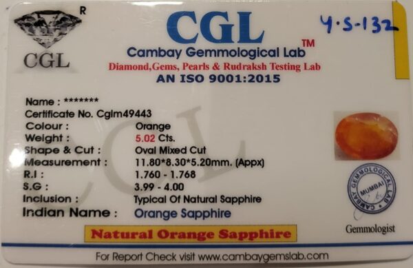 5.02 Carat Natural Orange Sapphire Stone - Image 2