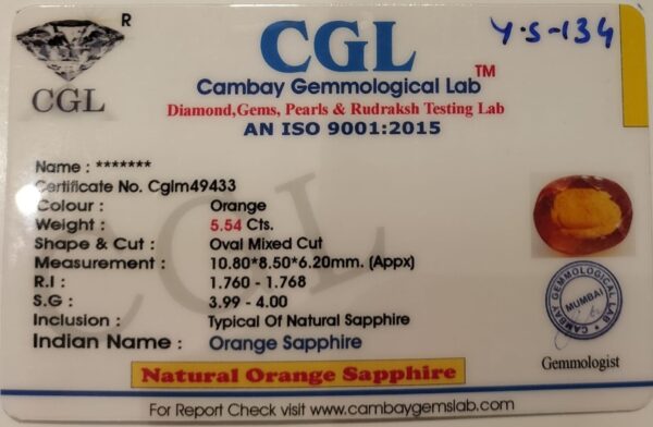 5.54 Carat Natural Orange Sapphire Stone - Image 2
