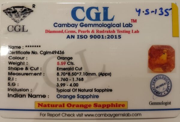 5.59 Carat Natural Orange Sapphire Stone - Image 2