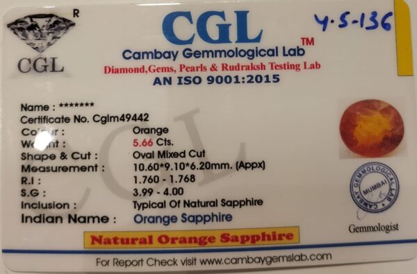 5.66 Carat Natural Orange Sapphire Stone - Image 2