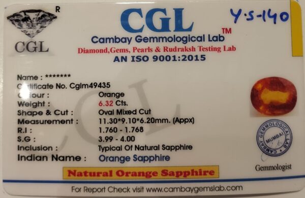 6.32 Carat Natural Orange Sapphire Stone - Image 2