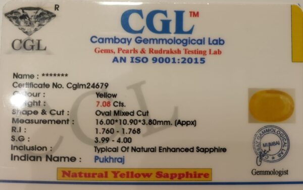 7.08 Carat Natural Yellow Sapphire Stone - Image 2