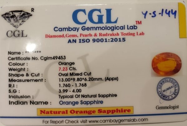 7.23 Carat Natural Orange Sapphire Stone - Image 2
