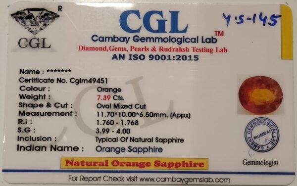 7.39 Carat Natural Orange Sapphire Stone - Image 2