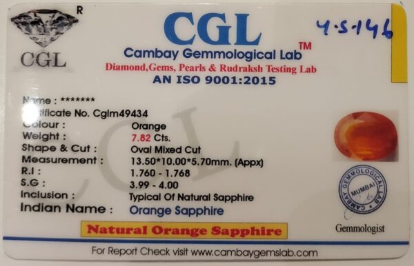 7.82 Carat Natural Orange Sapphire Stone - Image 2