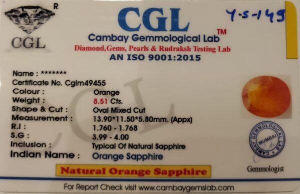 8.51 Carat Natural Orange Sapphire Stone - Image 2