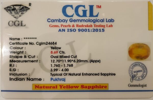 8.69 Carat Natural Yellow Sapphire Stone - Image 2