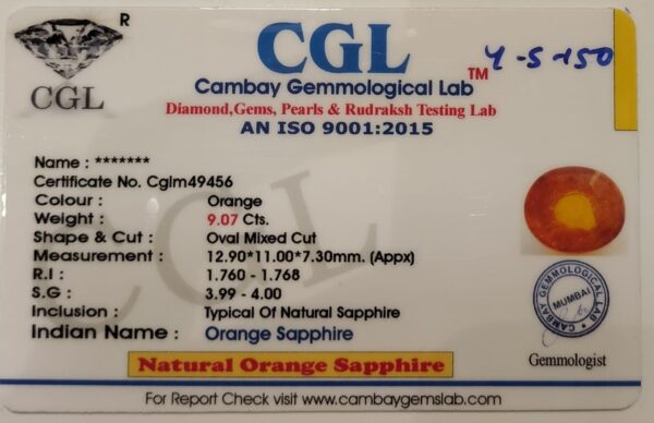 9.07 Carat Natural Orange Sapphire Stone - Image 2
