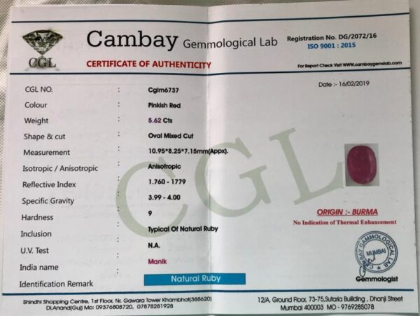 5.62 Carat Natural Old Burma Ruby - Image 2