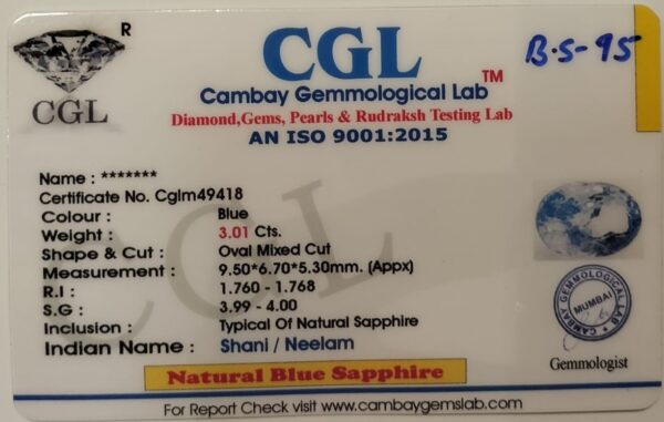3.01 Carat Natural Blue Sapphire Stone - Image 2