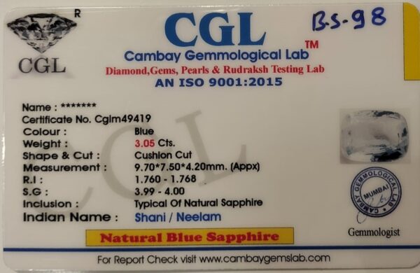 3.05 Carat Natural Blue Sapphire Stone - Image 2