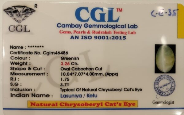 3.26 Carat Natural Chrysoberyl Cats Eye Stone - Image 2