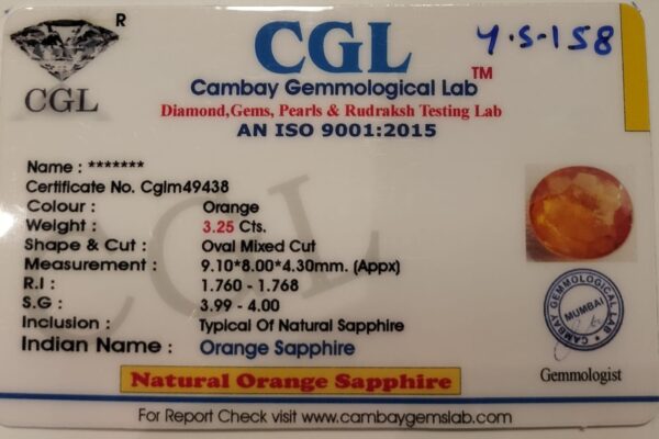 3.25 Carat Natural Orange Sapphire Stone - Image 2