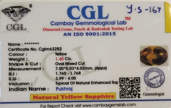1.40 Carat Natural Yellow Sapphire Stone - Image 2