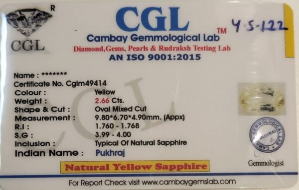 2.66 Carat Natural Yellow Sapphire Stone - Image 2