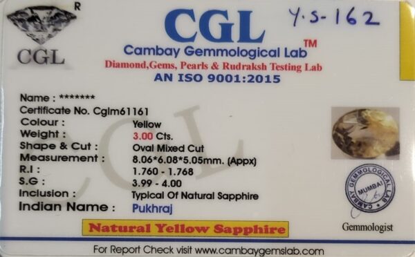 3.00 Carat Natural Yellow Sapphire Stone - Image 2