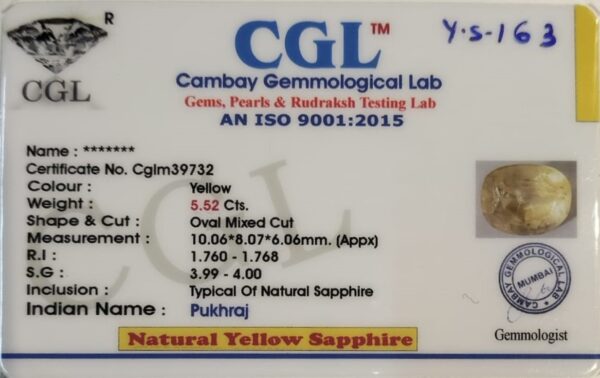 5.52 Carat Natural Yellow Sapphire Stone - Image 2