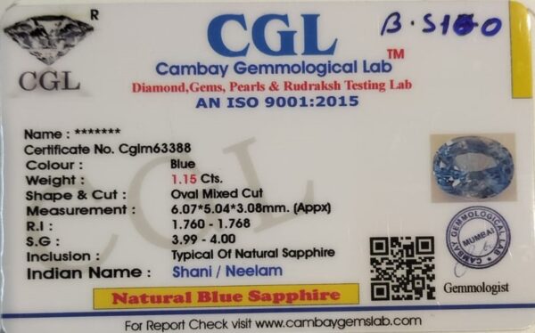 1.15 Carat Natural Blue Sapphire Stone - Image 2