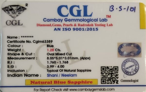 1.28 Carat Natural Blue Sapphire Stone - Image 2