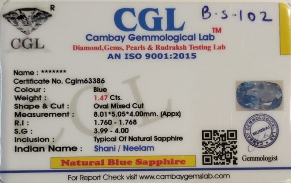 1.47 Carat Natural Blue Sapphire Stone - Image 2