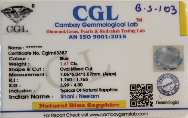 1.61 Carat Natural Blue Sapphire Stone - Image 2