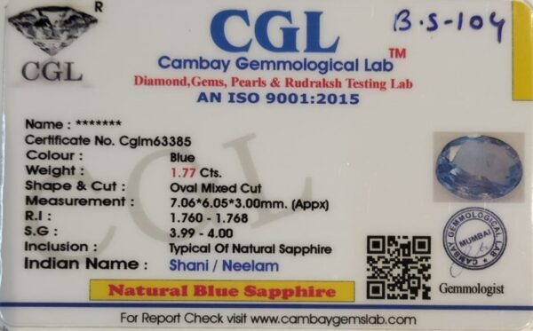 1.77 Carat Natural Blue Sapphire Stone - Image 2