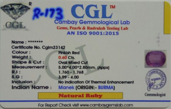 0.60 Carat Natural Old Burma Ruby - Image 2