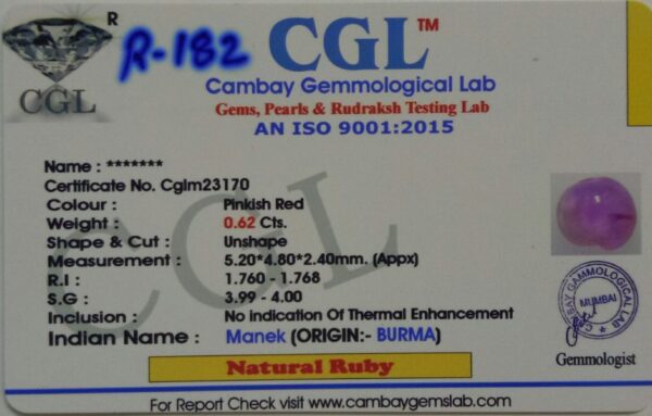 0.62 Carat Natural Old Burma Ruby - Image 2