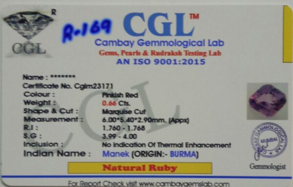 0.66 Carat Natural Old Burma Ruby - Image 2