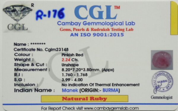 2.24 Carat Natural Old Burma Ruby - Image 2